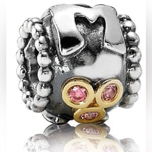 Mother’s Day!!! PANDORA Sterling Silver and 14K Gold “Mom” Charm w/ Pink CZ